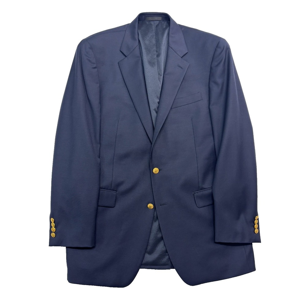 Ralph Lauren 40L Navy Blue Gold Buttons Blazer Jacket Sport Suit Coat Wool